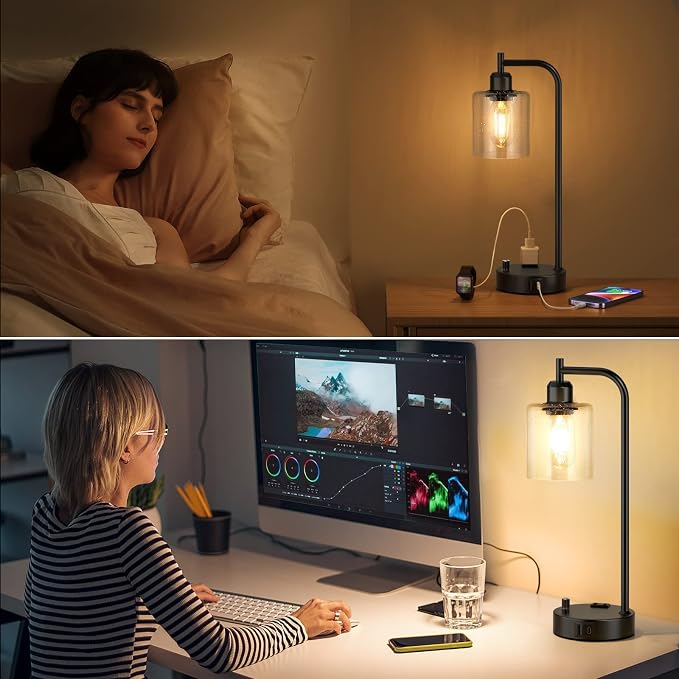 Industrial Bedside Lamps Set of 2, Fully Dimmable Desk Lamps - Image 6