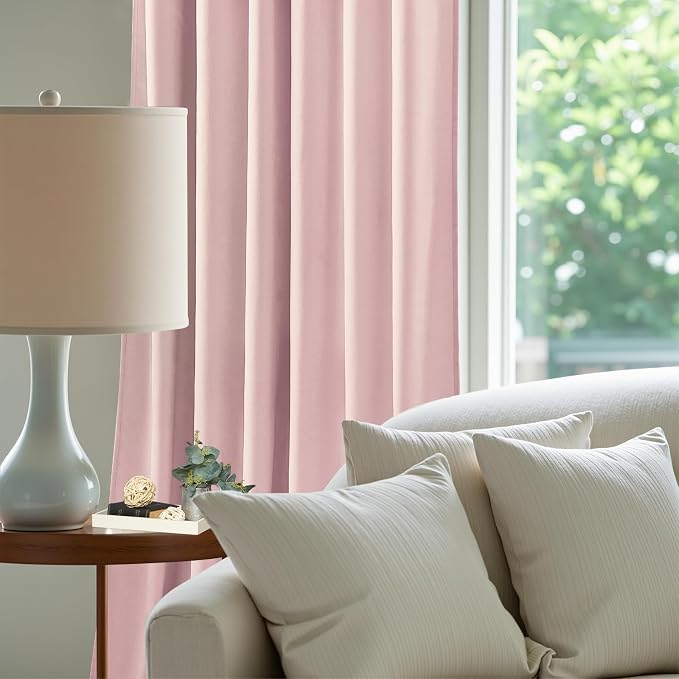 96 Inch Pink Velvet Curtains for Bedroom Back Tab Drapes Thermal Insulated | - Image 6