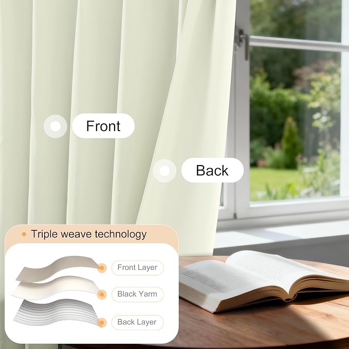 Etherealveil Birch White Pinch Pleated Blackout Curtains 2 Panels 60"x90" | - Image 4
