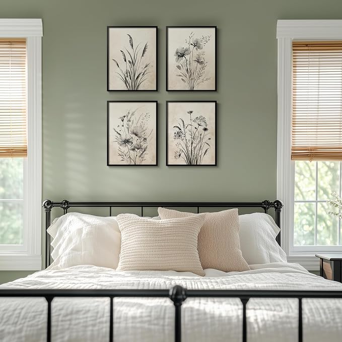 Framed Vintage Rustic Farmhouse Botanical Floral Wall Art, 4 Piece 11x14 In | - Image 9