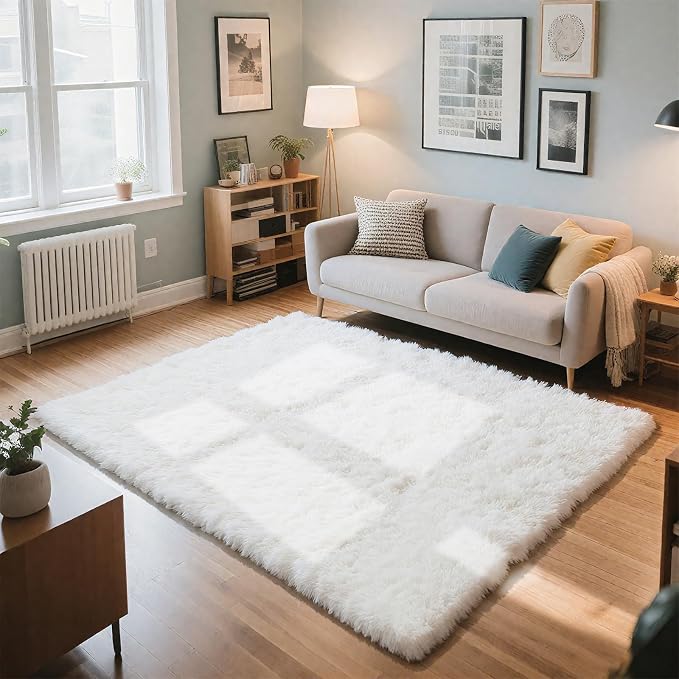 4x6 White Rug for Bedroom, Fluffy Shag Area Rug Small Rug Bedroom Carpet | by Yongyangjuxi