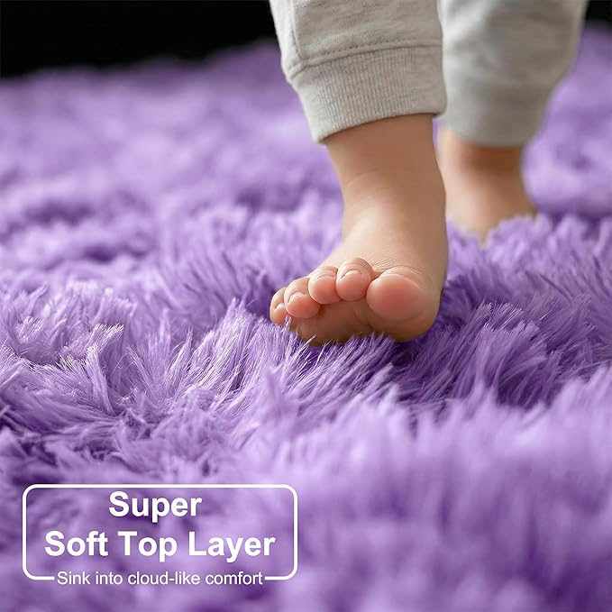Amdrebio Purple Furry Big Round Kids Rug 6Ft - Image 4