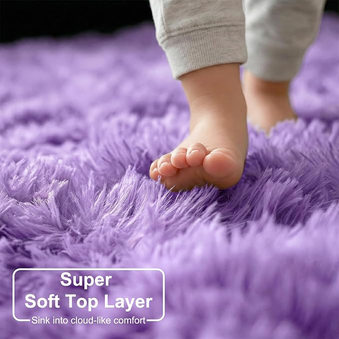 Amdrebio Purple Fluffy Round Circle Area Rug 4Ft - Image 4