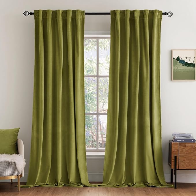 MIULEE Velvet Curtains 52x84 inches 2 Panels Moss Green Blackout Curtains | by MIULEE