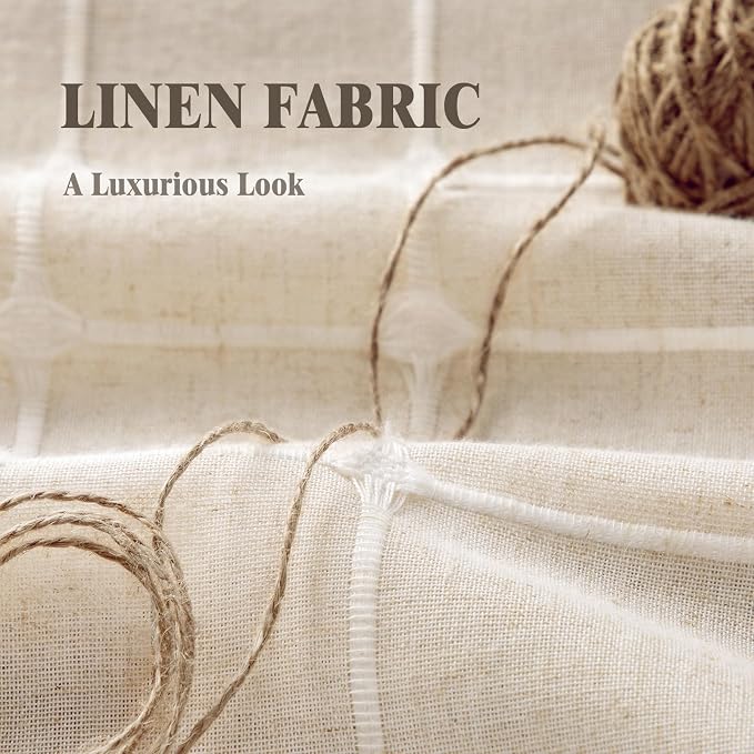 Boho Blackout Plaid Curtains 84 Inch Drapes Linen Blend 2 Panels | Vintage - Image 4