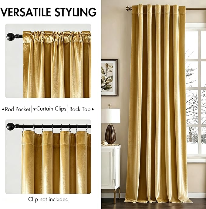 MIULEE Velvet Curtains 52x96 inches 2 Panels Gold Blackout Curtains | Luxury - Image 2
