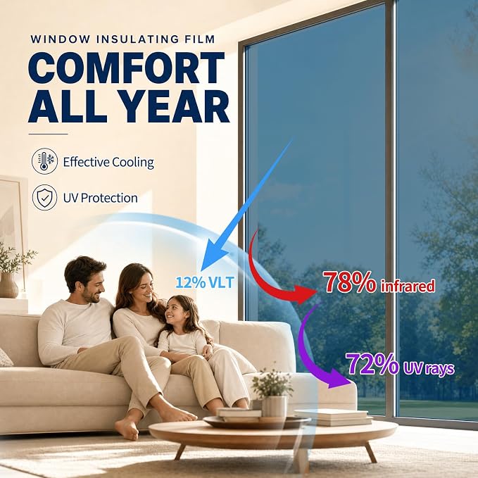 One Way Privacy Window Film Heat Control Mirror Tint 23.6Inx6.5Ft | Reflective - Image 3
