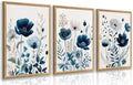 LLEEMPI Navy Blue Floral Wall Art Set of 3, 16x24 Wood Framed Canvas Prints | by Unknown