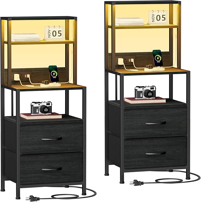 Nightstands Set of 2, Tall Night Stand & Bedside Table by Furnulem