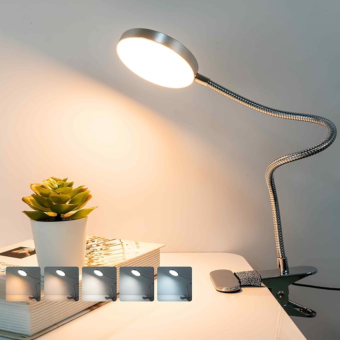 LiFMIRA Clip on Lamp Reading Light 5 Color Modes 10 Brightness 8W Silver | 66 by LiFMIRA