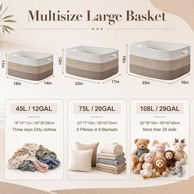 OIAHOMY Large Blanket Basket, 22”x17”x12” Laundry Baskets, Nursery Blanket - Image 2