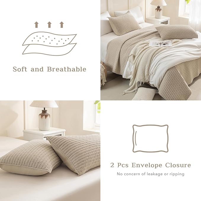 CozyTide Oversized King Quilt 120x120, Stone-Washed Cotton Wheat Oversized King - Image 5