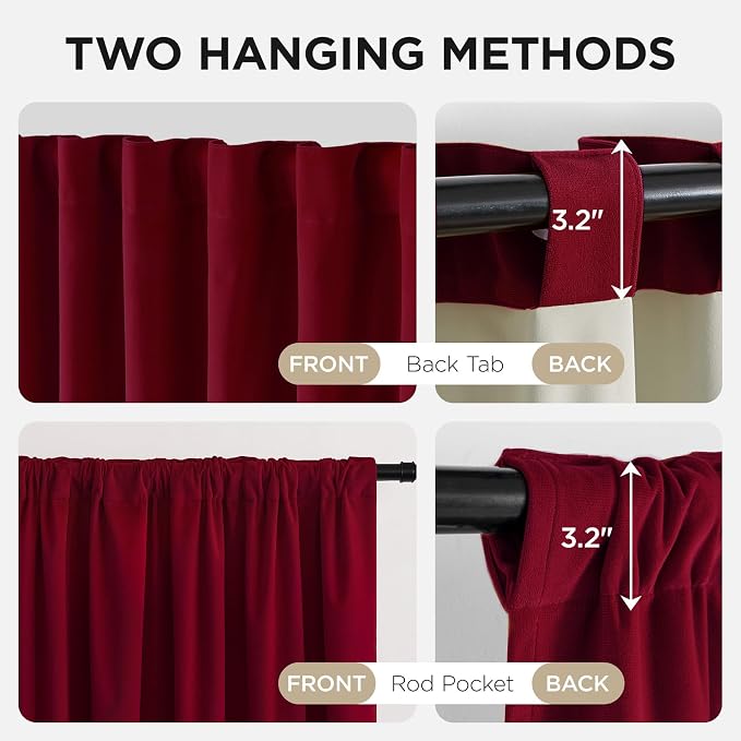 Joydeco 100% Blackout Curtains Velvet Black Out Curtain 120 Inch Drapes | - Image 3
