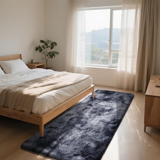 Mottled Grey 2x6 Area Rugs for Bedroom, Fluffy Rug Small Rug Bedside Carpet | - Image 3