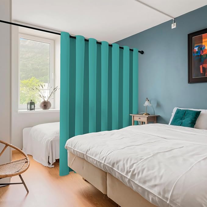ChrisDowa Room Divider Curtain 120 Inches Long Sliding Door Curtains, Teal | - Image 2
