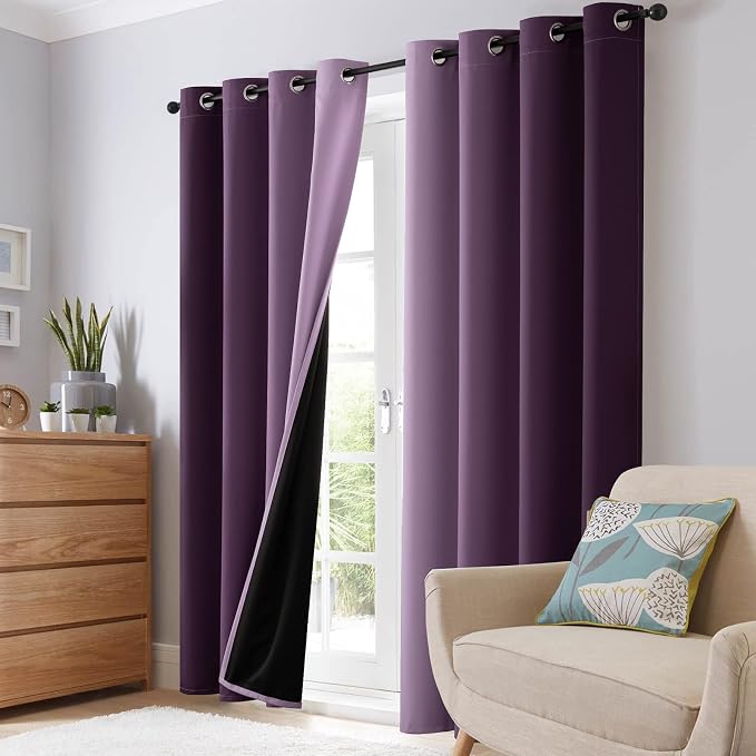 SimpleHome 100% Blackout Ombre Bedroom Curtains Purple and Greyish White 84 | - Image 7