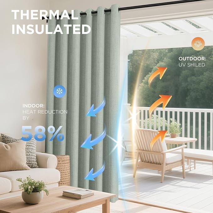 Joydeco Sage Green Blackout Curtains 90 Inches, Linen 100% Blackout Curtains - Image 3