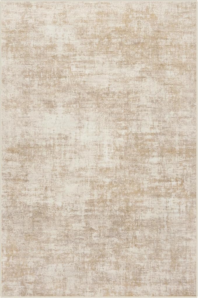 6x9 Area Rugs for Living Room: Washable Abstract Beige Badroom Carpet | - Image 4