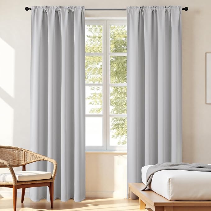 CUCRAF Grayish White Blackout Curtains 54 inch Length 2 Panels Set, Rod Pocket - Image 7