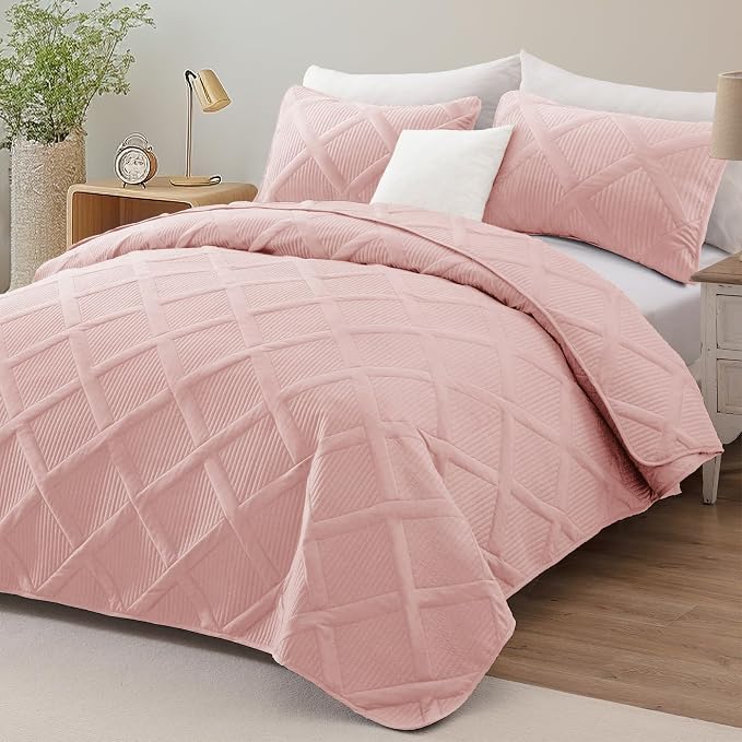 Exclusivo Mezcla Twin Size Quilt Set, Blush Pink | Soft Bedspreads - Image 2