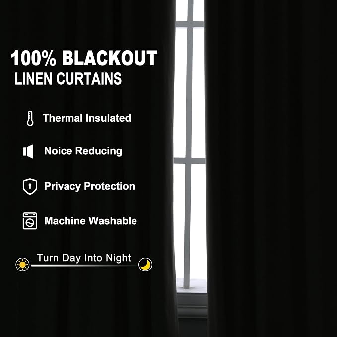 Joywell 100% Blackout Extra Long Linen Curtains 120 Inches Long - Image 2