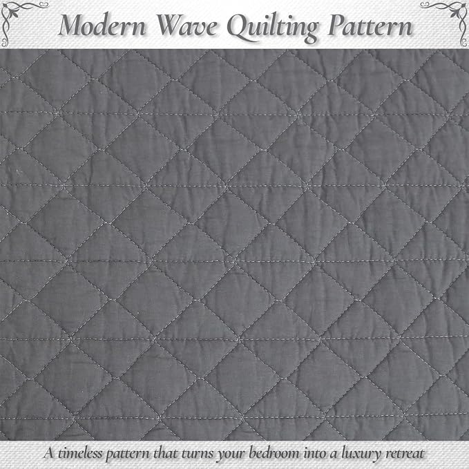 Cozy Line Home Fashions 100% Cotton Quilt Set – 3-Piece Charcoal Gray Solid - Image 4