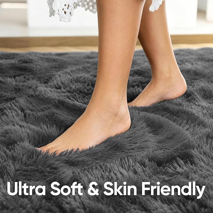 8x10 Extra Large Dark Grey Fluffy Area Rug Non-Slip - Image 5