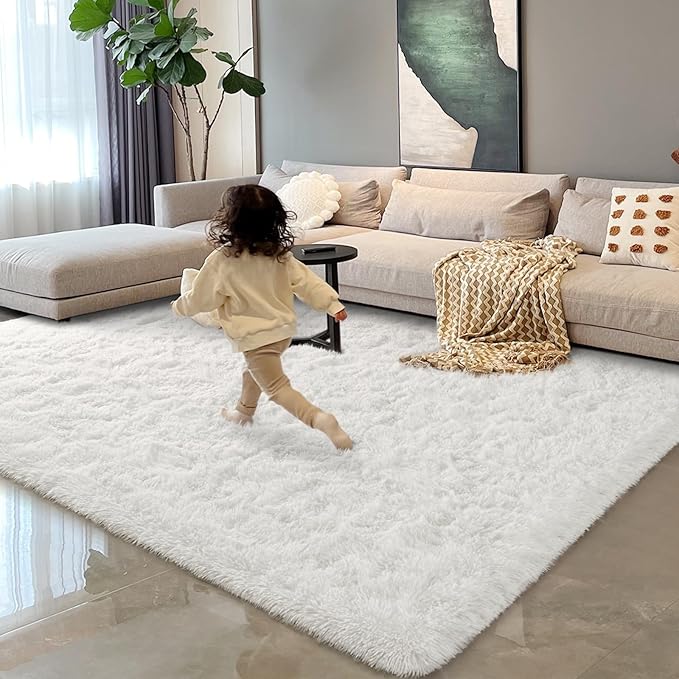 HOMORE Cream White Rugs for Living Room 6x9 Fluffy Area Rug Modern Shag Rugs - Image 4