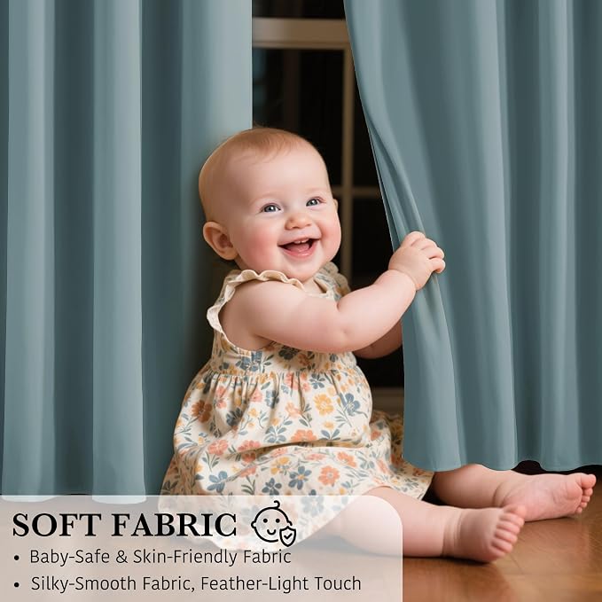 RYB HOME 100% Blackout Dusty Blue Curtains - Image 7