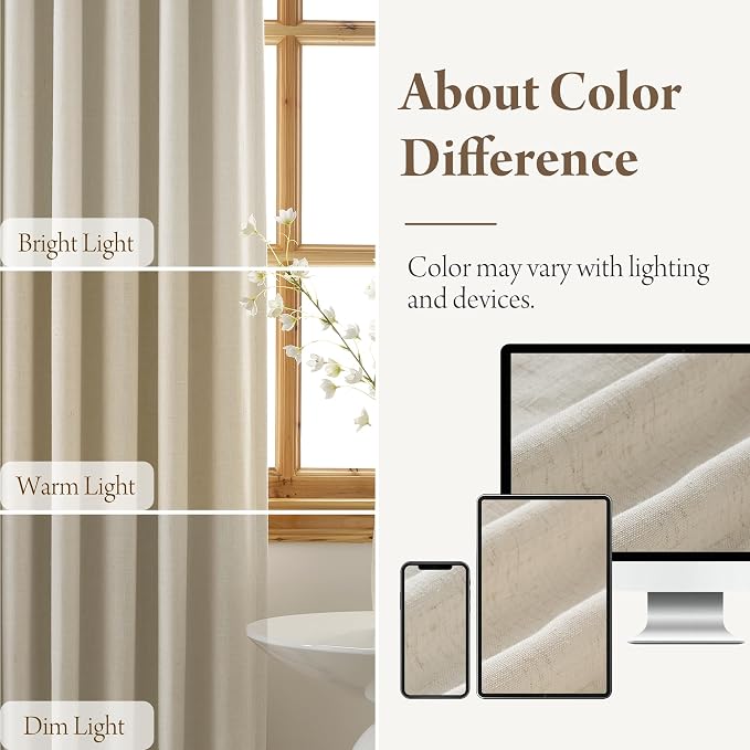 RYB HOME Natural Pinch Pleated Linen Curtains, 100% Blackout Thermal Insulated - Image 7