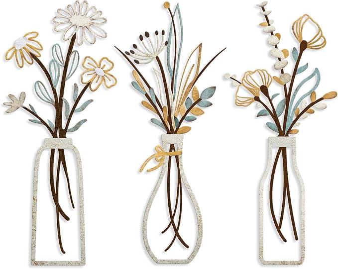 Pigort 3 Pieces Metal Flowers Wall Art- Rustic Farmhouse Decor Minimalist Decor by Artisinfiniteloveiseternaljustlikepi