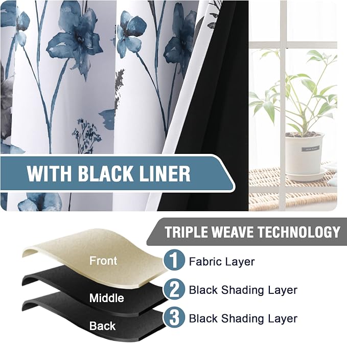 H.VERSAILTEX 100% Blackout Curtains 96 inch Length 2 Panels Set Cattleya Floral - Image 5