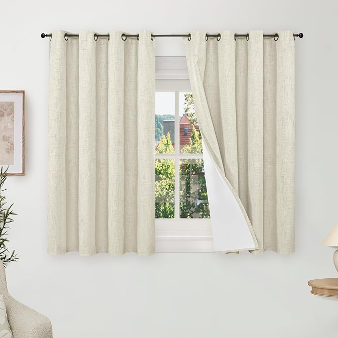 Linen Blackout Curtains 45 Inches Long 2 Panels Each 52 Wide Natural | Thermal by Lajode