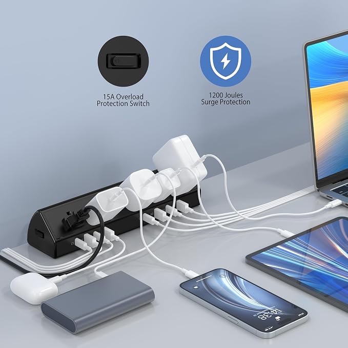 Jgstkcity Desk Clamp Power Strip, Edge Mount, 4 USB C, Fit 1.96'' Tabletop - Image 3