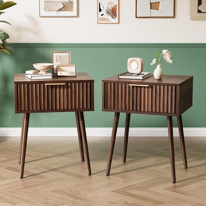 VINGLI Nightstands Set of 2, Fluted Night Stand by VINGLI