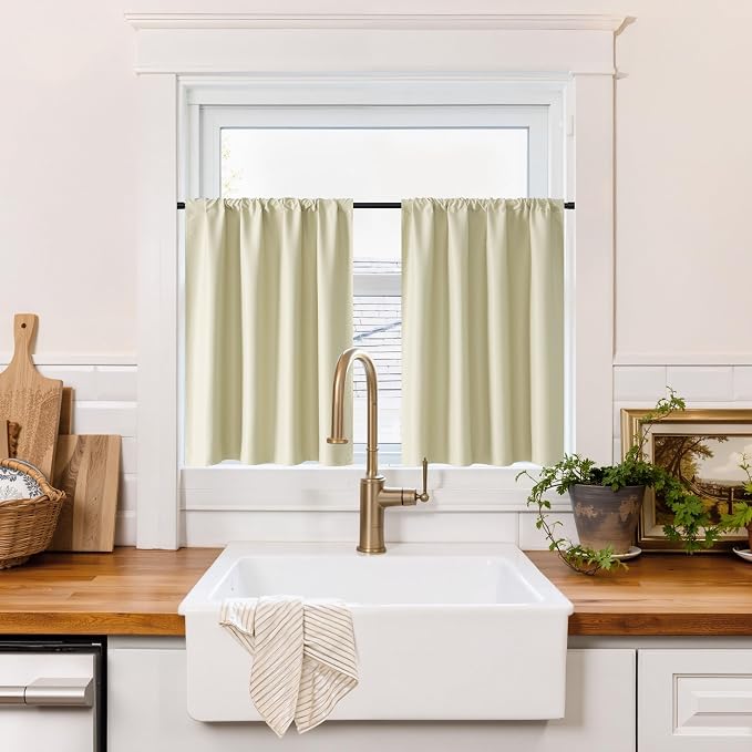 RYB HOME 100% Blackout Bathroom Curtains Over Sink 30 inches Long | Heat UV by RYBHOME