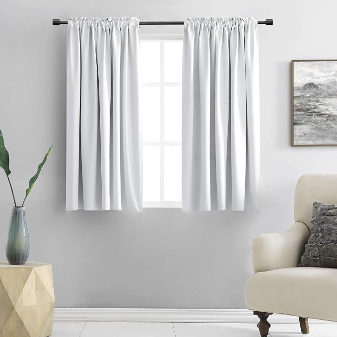 Greyish White Rod Pocket Curtain Panels Thermal Insulated Room Darkening by DONREN