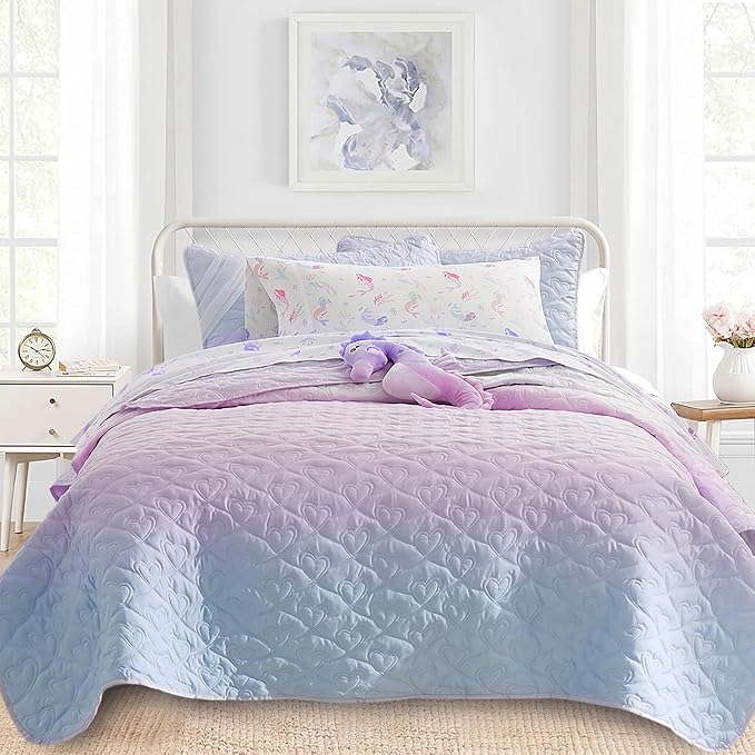 Quilt Set King Size 3 Piece, Bailey Pattern Printed Bedding Coverlet Set by SchnauzerHome