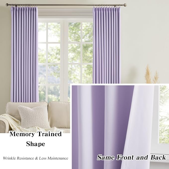 Pinch Pleated Lavender Blackout Curtains Short 2 Panels Set 45 Inch Length - Image 6