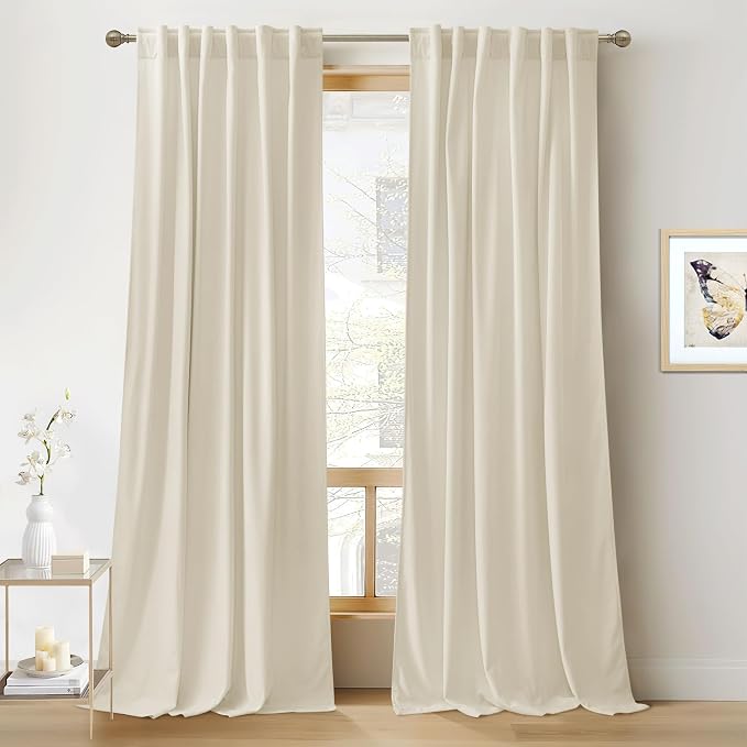 RYB HOME Beige Velvet Curtains 90 inches by RYBHOME