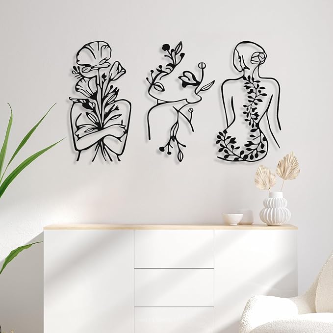 Photect 3 Pcs Metal Wall Art Decor Minimalist Abstract Woman Wall Art Metal - Image 2