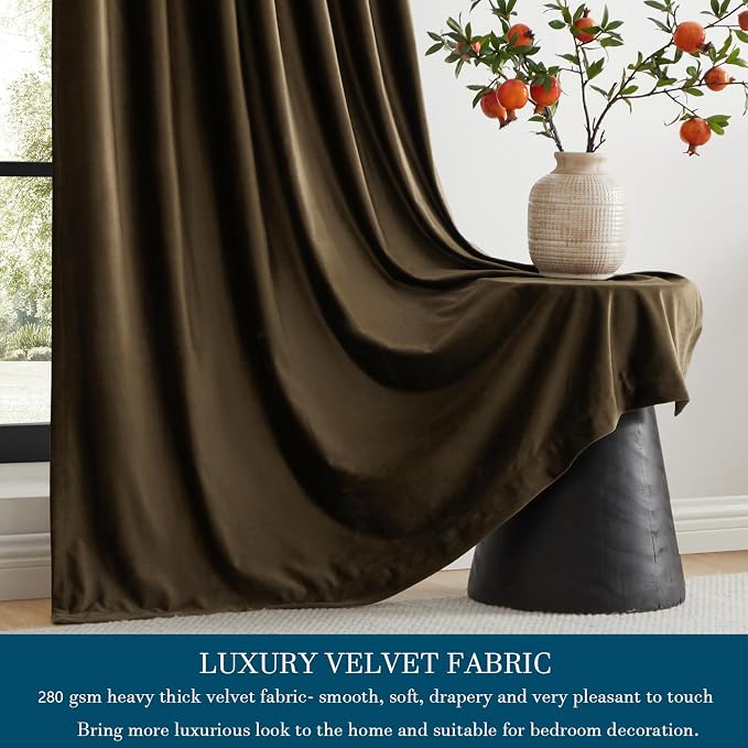 PRIMROSE Brown Velvet Curtains 72 inch Long - Image 3