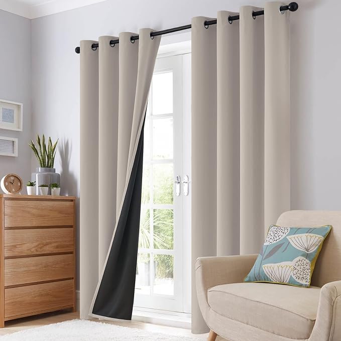 SimpleHome Natural 100% Blackout Curtains Room Darkening Living Room 96L | - Image 8