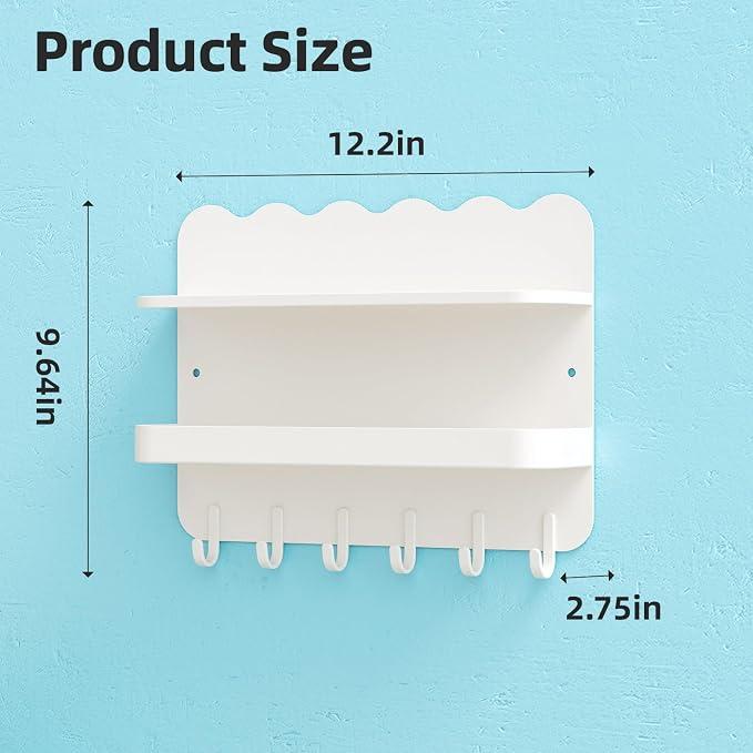 White Floating Bedside Shelf, Adhesive & Drill Mount | Metal floating shelf - Image 3