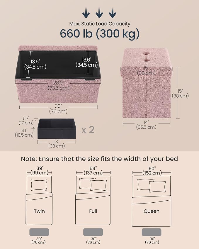 SONGMICS Medium Folding Storage Ottoman Bench, Load up to 660 lb, Jelly Pink - Image 3