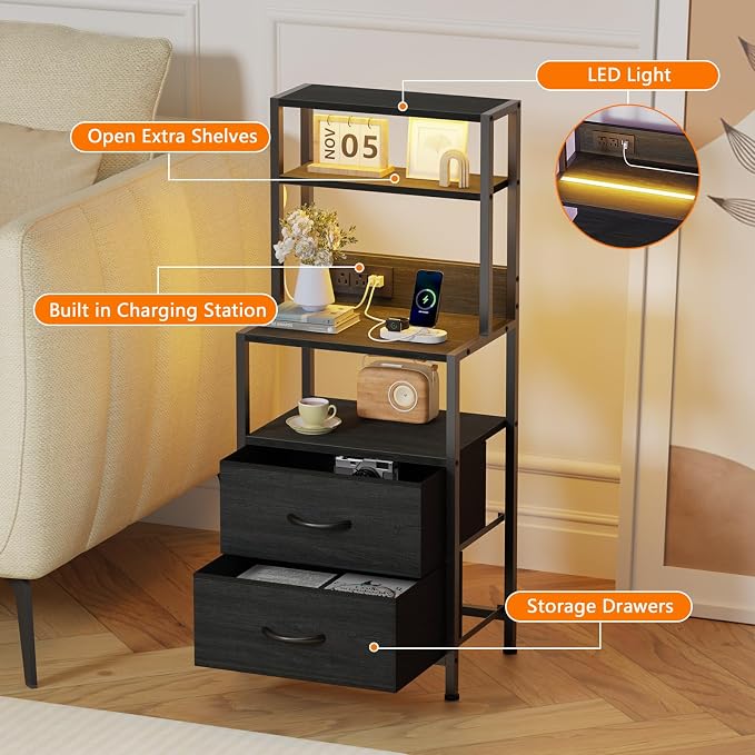 Nightstands Set of 2, Tall Night Stand & Bedside Table - Image 6