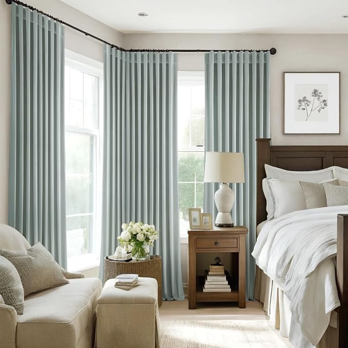 MIULEE Velvet Curtains 52x96 inches 2 Panels Misty Blue Blackout Curtains | - Image 7