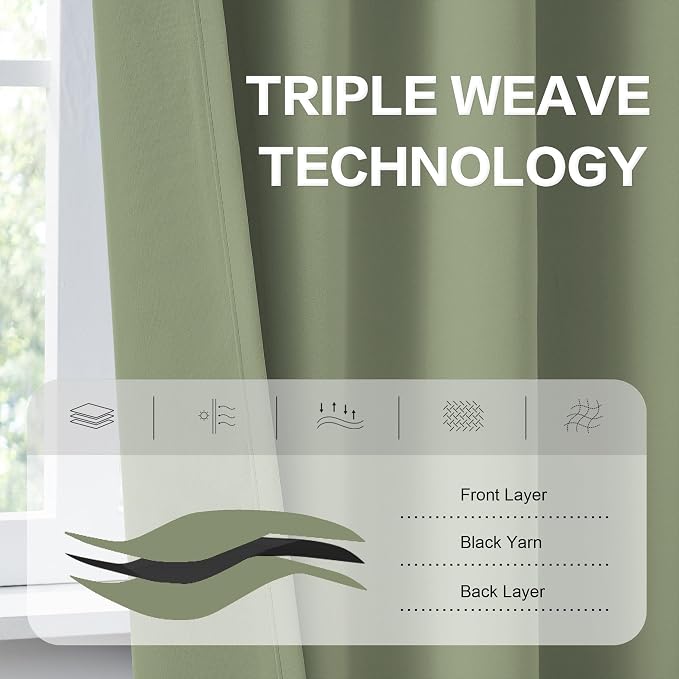 Light Sage Green Curtains 90 Inches Long Back Tab/Rod Pocket Room Darkening - Image 4