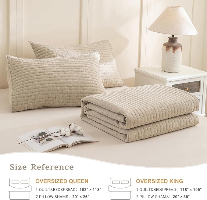 CozyTide Oversized Queen Bedspread 102"x118", Wheat Stone-Washed Cotton - Image 7