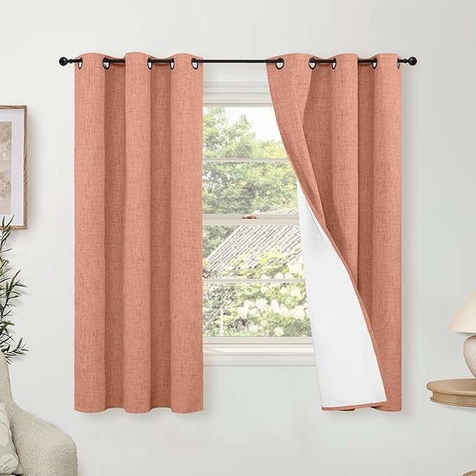 Terracotta Linen Blackout Curtains 63" Long Each 38 Wide 2 Panels | Thermal by Lajode